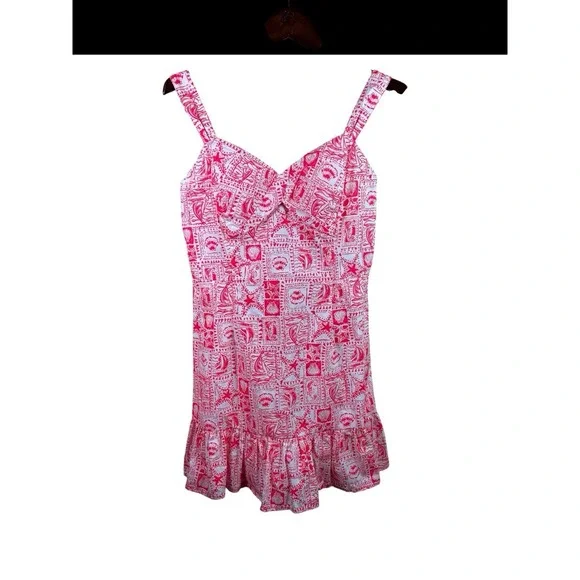 Lily Pulitzer Rocko Eyelet Romper Size 8 Red Pink - Picture 2 of 5